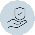Icône représentant une main avec un badge sécurisé