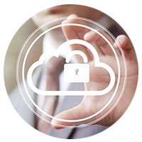 Microsoft Office 365 - Graphic of a padlock within a cloud overlapping a hand.