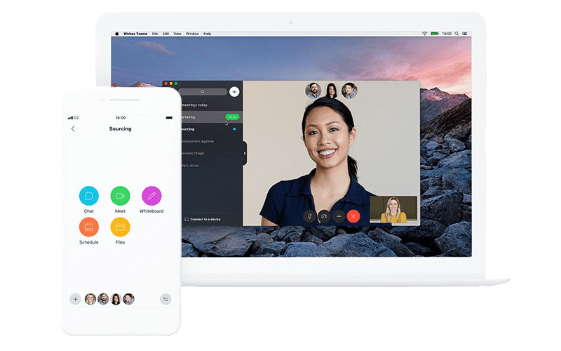 Cisco Webex Teams platform on laptop and phone displaying messaging feature