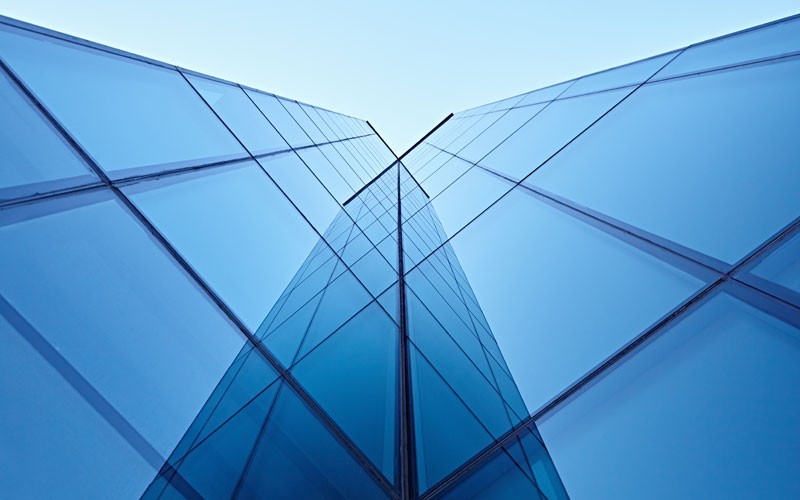 Upward angle of skyscraper glass building