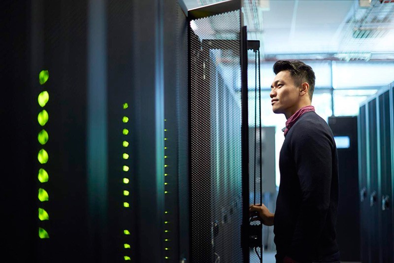Man in server room