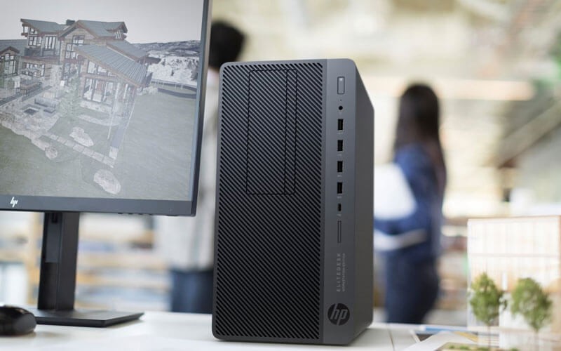 HP EliteDesk 705 G4 Microtower in use on desk