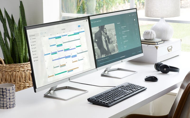 HP displays and accessories on desk