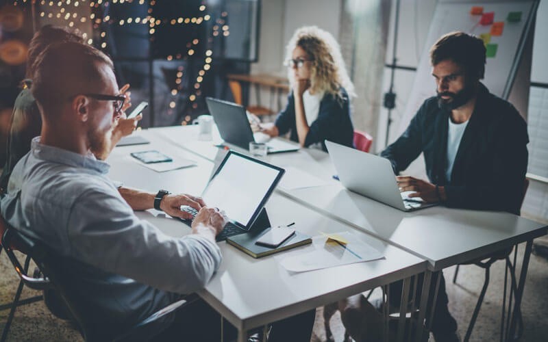 Group of employees working together